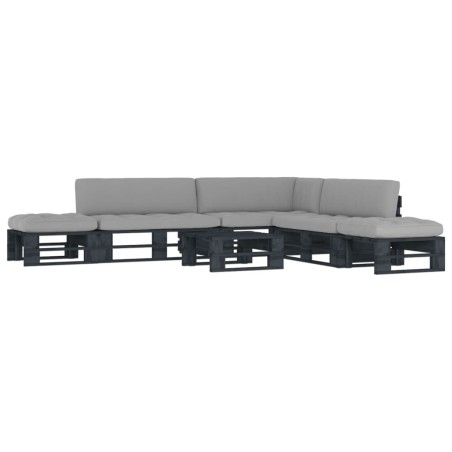 vidaXL Muebles de palés 6 pzas y cojines madera pino impregnada negro