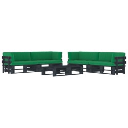 vidaXL Muebles de palés 6 pzas y cojines madera pino impregnada negro