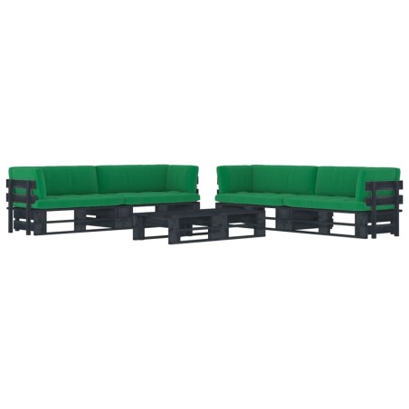 vidaXL Muebles de palés 6 pzas y cojines madera pino impregnada negro