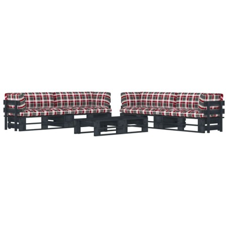 vidaXL Muebles de palés 6 pzas y cojines madera pino impregnada negro