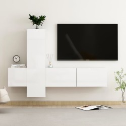 vidaXL Muebles de salón 3 pzas madera ingeniería blanco brillo