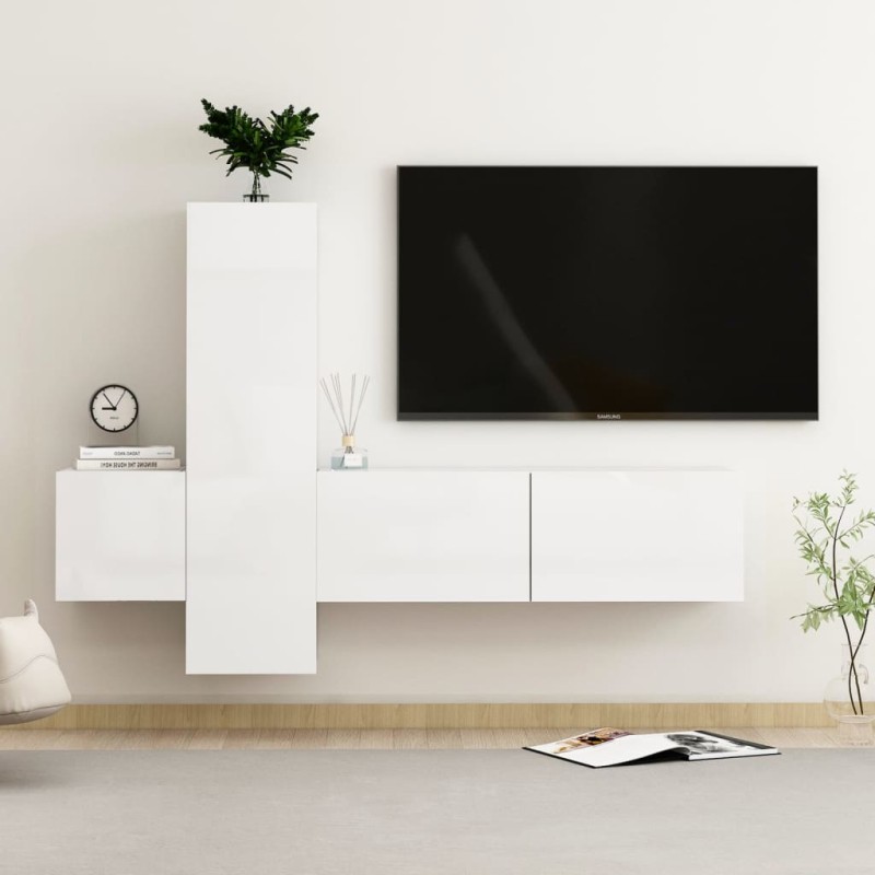 vidaXL Muebles de salón 3 pzas madera ingeniería blanco brillo vidaXL Muebles de salón 3 pzas madera ingeniería blanco brillo