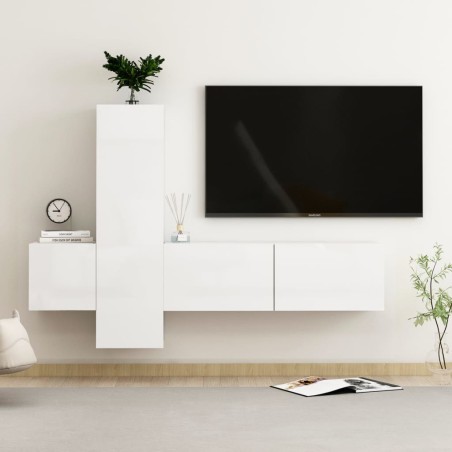 vidaXL Muebles de salón 3 pzas madera ingeniería blanco brillo