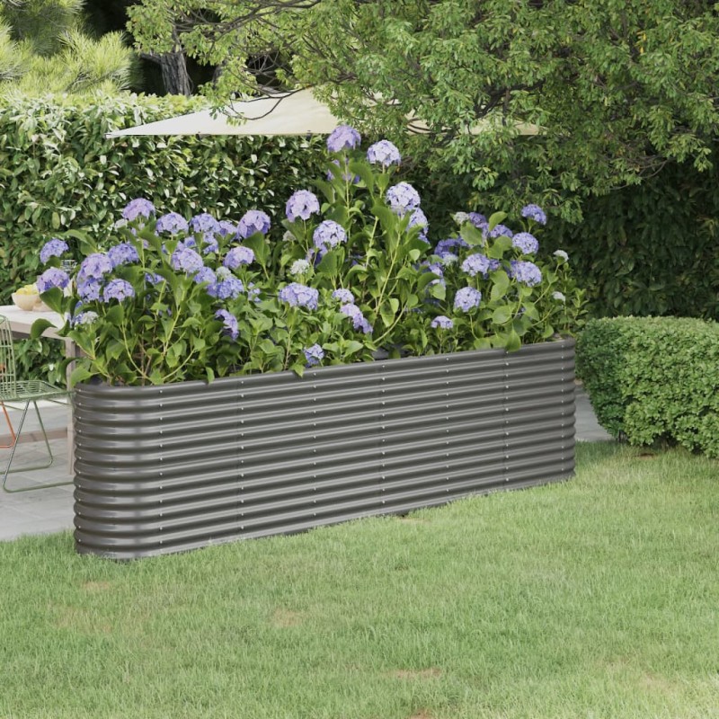 vidaXL Jardinera arriate acero recubrimiento polvo gris 260x40x68 cm vidaXL Jardinera arriate acero recubrimiento polvo gris 260x40x68 cm