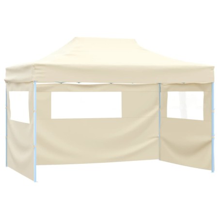 vidaXL Carpa plegable profesional con 3 paredes acero color crema 3x4m