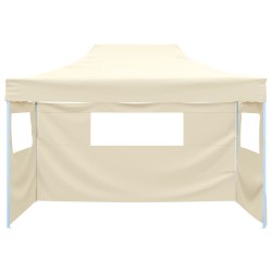 vidaXL Carpa plegable profesional con 3 paredes acero color crema 3x4m
