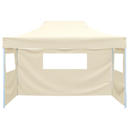 vidaXL Carpa plegable profesional con 3 paredes acero color crema 3x4m