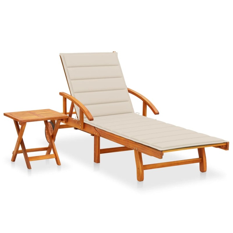 vidaXL Tumbona de jardín con mesa y cojín madera maciza de acacia vidaXL Tumbona de jardín con mesa y cojín madera maciza de acacia