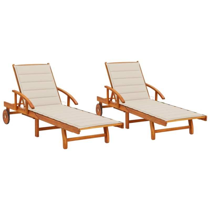 vidaXL Tumbonas con cojines 2 unidades madera maciza de acacia 