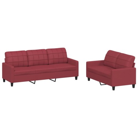 vidaXL Juego de sofás con cojines 2 piezas cuero sintético rojo tinto