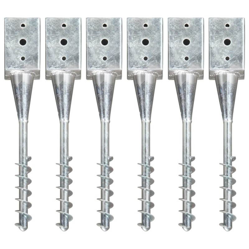 vidaXL Picas de tierra 6 unidades acero galvanizado plateado 9x9x56 cm vidaXL Picas de tierra 6 unidades acero galvanizado plateado 9x9x56 cm