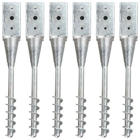 vidaXL Picas de tierra 6 uds acero galvanizado plateado 10x10x57 cm