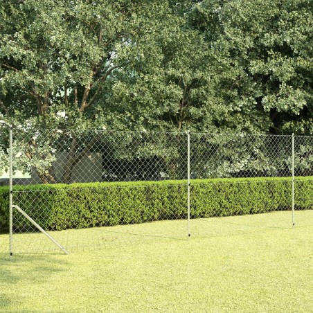 vidaXL Valla tela metálica y postes acero galvanizado plata 15x1,5 m 