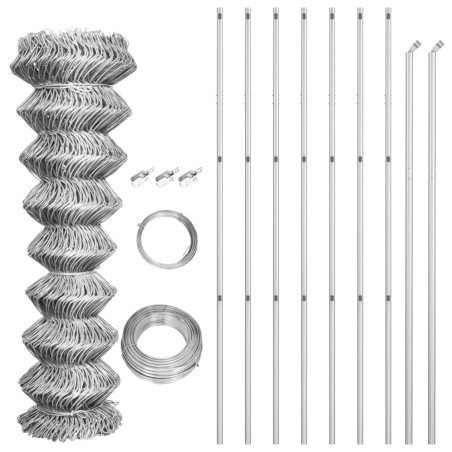 vidaXL Valla tela metálica y postes acero galvanizado plata 15x1,5 m 