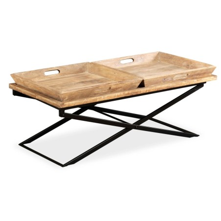 vidaXL Mesa de centro de madera de mango maciza 110x55x42 cm 