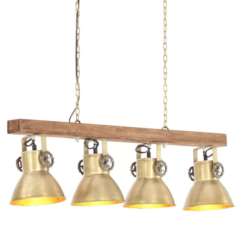 vidaXL Lámpara de techo industrial madera de mango latón E27 vidaXL Lámpara de techo industrial madera de mango latón E27