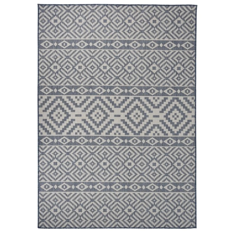 vidaXL Alfombra de exterior de tejido plano rayas azules 140x200 cm vidaXL Alfombra de exterior de tejido plano rayas azules 140x200 cm