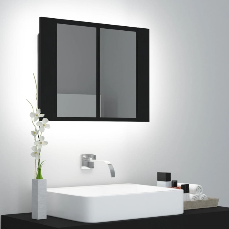 vidaXL Armario espejo de baño con luz LED acrílico negro 60x12x45 cm vidaXL Armario espejo de baño con luz LED acrílico negro 60x12x45 cm
