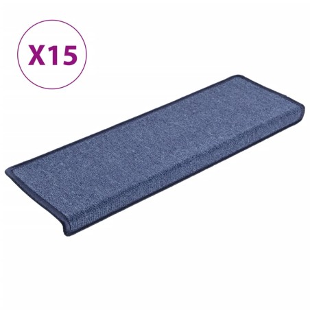 vidaXL Alfombras de peldaños de escalera 15 uds azul 65x21x4 cm