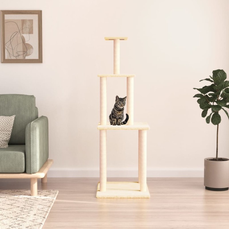 vidaXL Rascador para gatos con postes de sisal color crema 149 cm vidaXL Rascador para gatos con postes de sisal color crema 149 cm