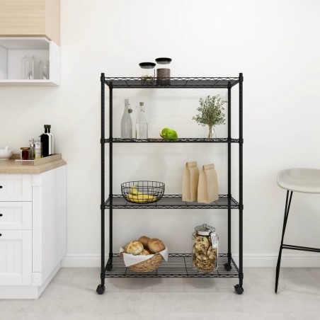 vidaXL Estante almacenaje 4 niveles ruedas 90x35x142cm negro 200kg