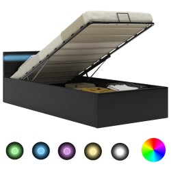 vidaXL Cama canapé hidráulica con LED cuero sintético negro 90x200cm 