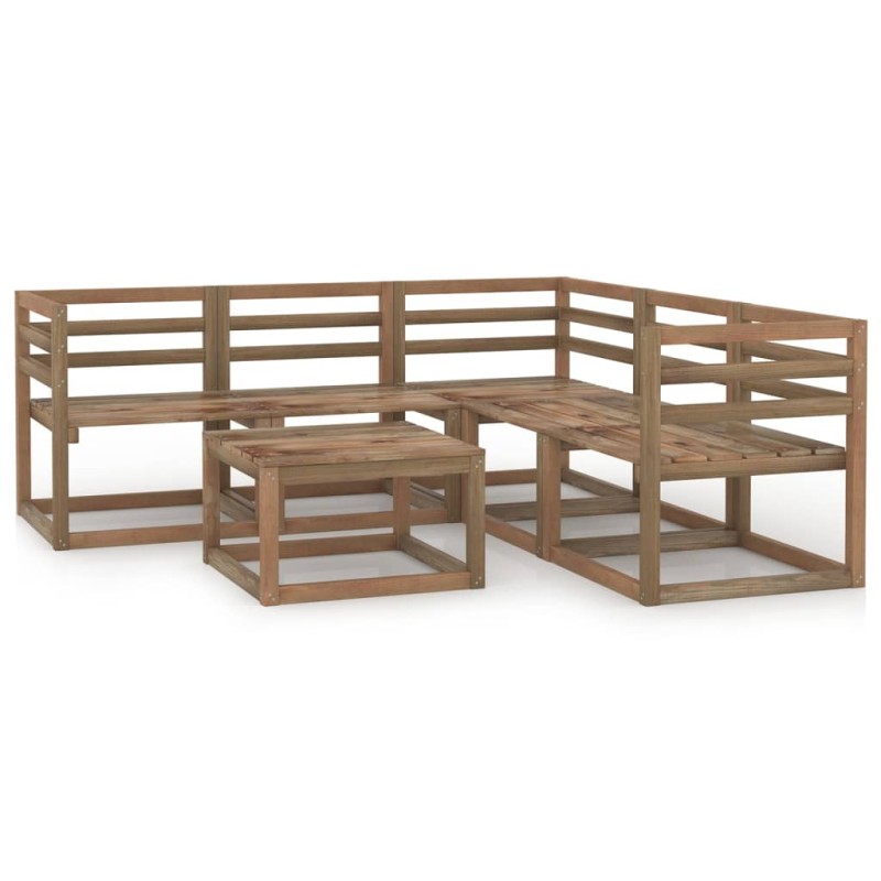 vidaXL Muebles de jardín 6 pzas cojines madera pino impregnada marrón vidaXL Muebles de jardín 6 pzas cojines madera pino impregnada marrón