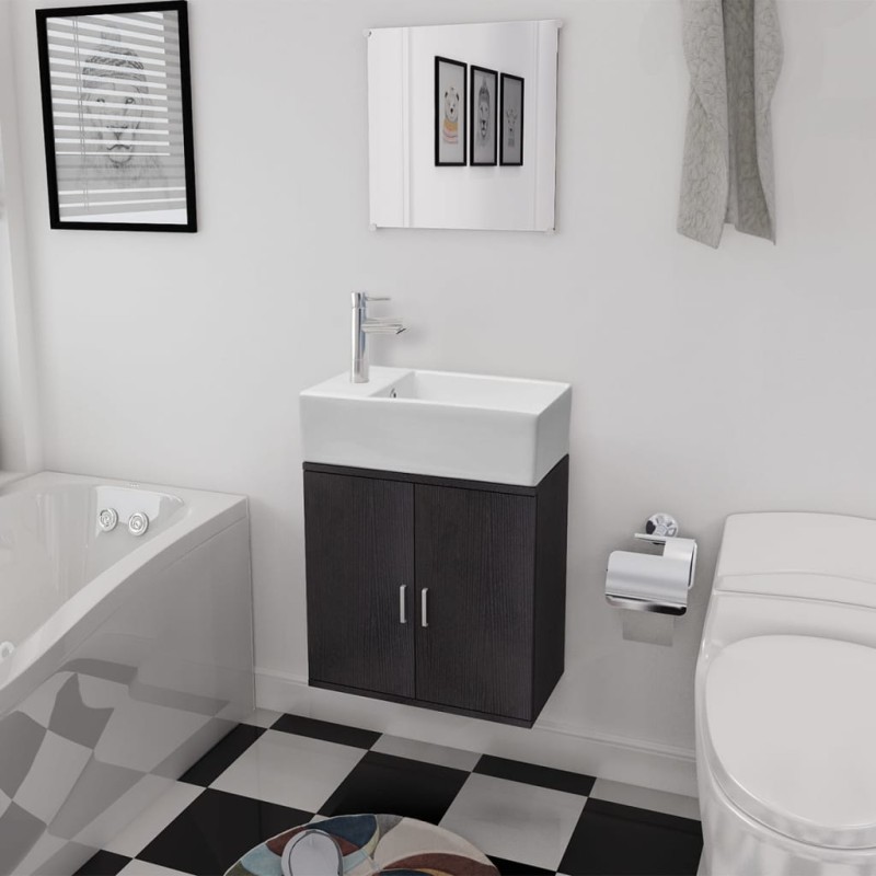 vidaXL Conjunto de mueble y lavabo 3 piezas negro vidaXL Conjunto de mueble y lavabo 3 piezas negro