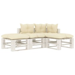 vidaXL Set de muebles de palets de jardín 4 pzas madera cojines crema