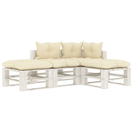 vidaXL Set de muebles de palets de jardín 4 pzas madera cojines crema