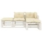 vidaXL Set de muebles de palets de jardín 4 pzas madera cojines crema vidaXL Set de muebles de palets de jardín 4 pzas madera cojines crema