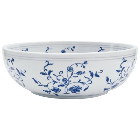 vidaXL Lavabo sobre encimera redondo cerámica blanco y azul Φ41x14 cm