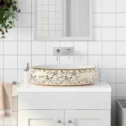 vidaXL Lavabo sobre encimera ovalado cerámica blanco dorado 59x40x15cm