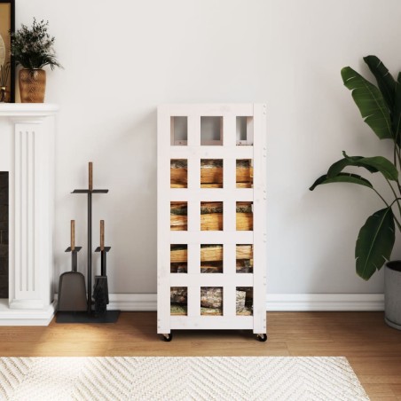 vidaXL Leñero con ruedas madera maciza de pino blanco 40x49x110 cm