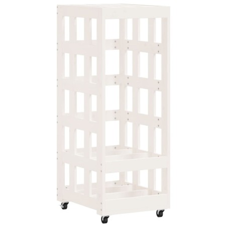vidaXL Leñero con ruedas madera maciza de pino blanco 40x49x110 cm