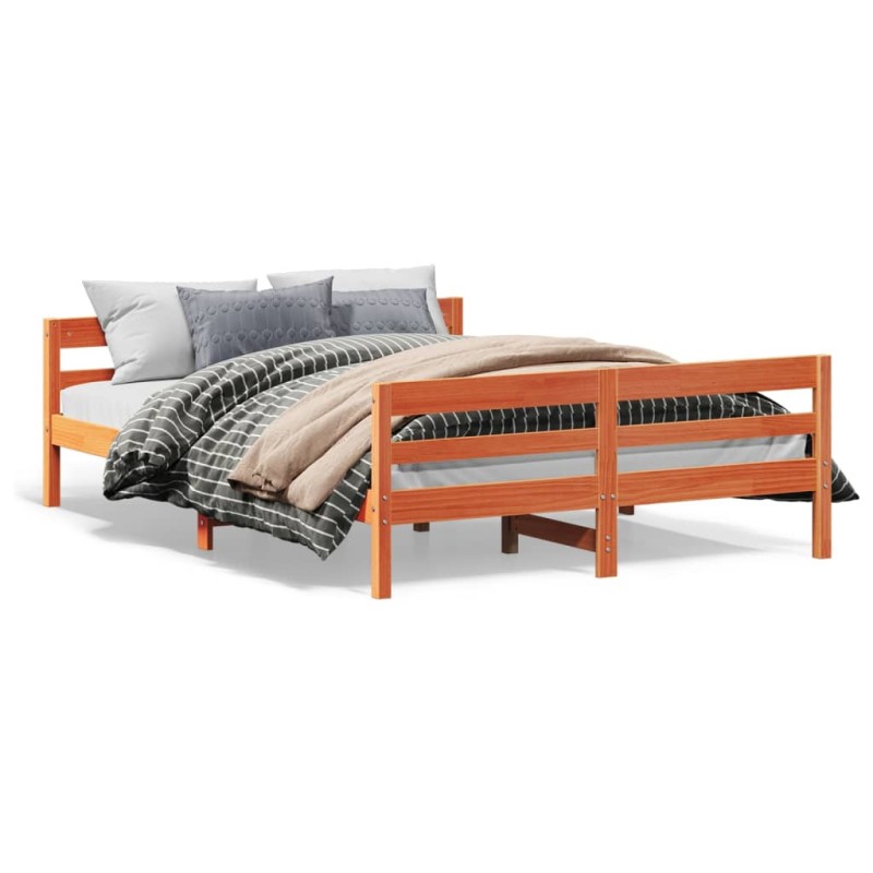 vidaXL Estructura cama con cabecero madera pino marrón cera 140x200 cm vidaXL Estructura cama con cabecero madera pino marrón cera 140x200 cm