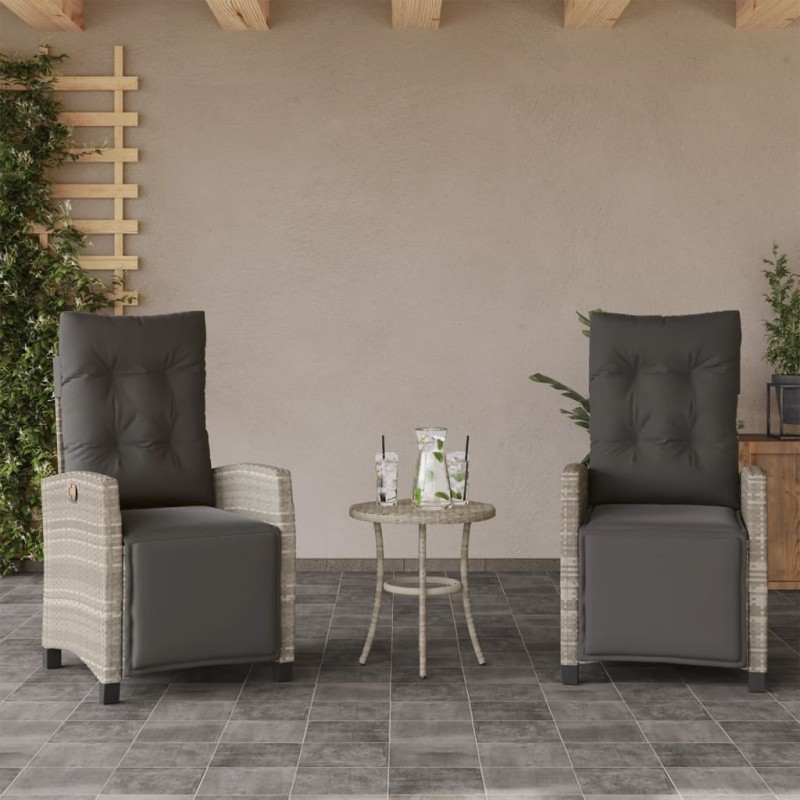 vidaXL Sillón reclinable jardín y reposapiés 2 uds ratán PE gris claro vidaXL Sillón reclinable jardín y reposapiés 2 uds ratán PE gris claro