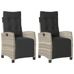 vidaXL Sillón reclinable jardín y reposapiés 2 uds ratán PE gris claro