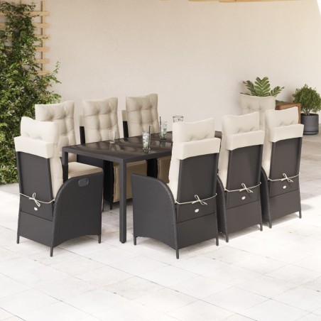 vidaXL Set de comedor de jardín 9 pzas y cojines ratán sintético negro