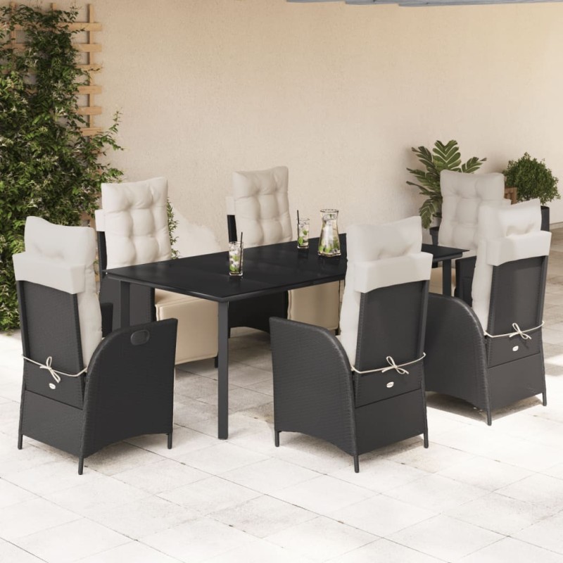 vidaXL Set de comedor de jardín 7 pzas y cojines ratán sintético negro vidaXL Set de comedor de jardín 7 pzas y cojines ratán sintético negro