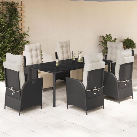 vidaXL Set de comedor de jardín 7 pzas y cojines ratán sintético negro