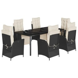 vidaXL Set de comedor de jardín 7 pzas y cojines ratán sintético negro