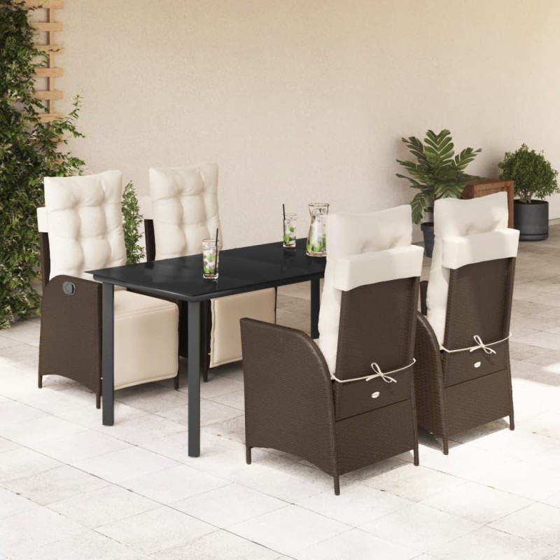vidaXL Set comedor de jardín 5 piezas y cojines ratán sintético marrón vidaXL Set comedor de jardín 5 piezas y cojines ratán sintético marrón