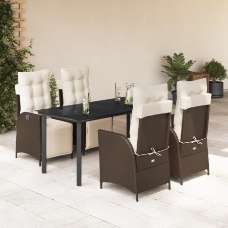 vidaXL Set comedor de jardín 5 piezas y cojines ratán sintético marrón