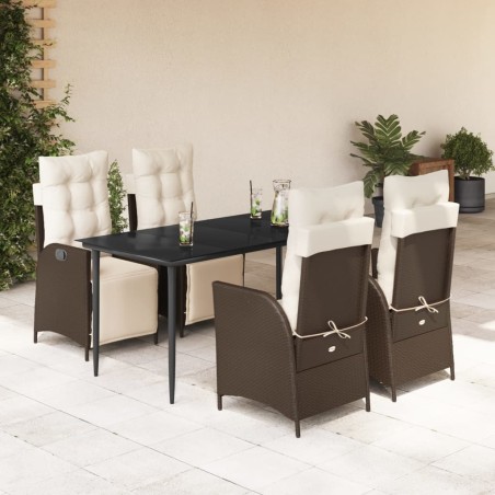 vidaXL Set comedor de jardín 5 piezas y cojines ratán sintético marrón