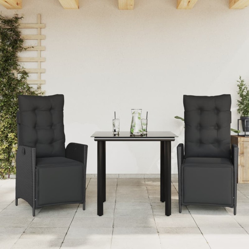 vidaXL Set comedor de jardín 3 pzas con cojines ratán sintético negro vidaXL Set comedor de jardín 3 pzas con cojines ratán sintético negro
