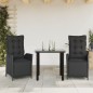 vidaXL Set comedor de jardín 3 pzas con cojines ratán sintético negro vidaXL Set comedor de jardín 3 pzas con cojines ratán sintético negro