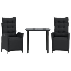 vidaXL Set comedor de jardín 3 pzas con cojines ratán sintético negro