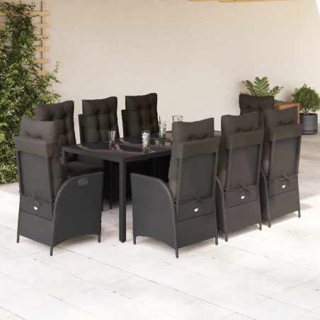 vidaXL Set de comedor de jardín 9 pzas y cojines ratán sintético negro