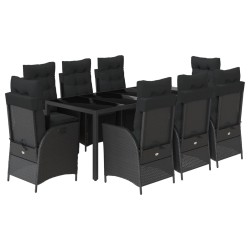 vidaXL Set de comedor de jardín 9 pzas y cojines ratán sintético negro